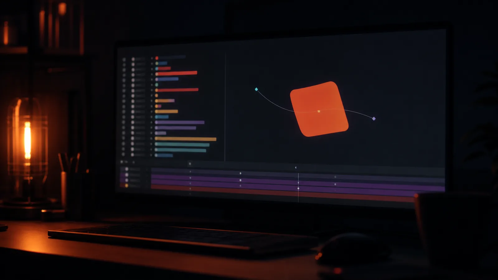A graphics workspace with layers and a shape mid-animation