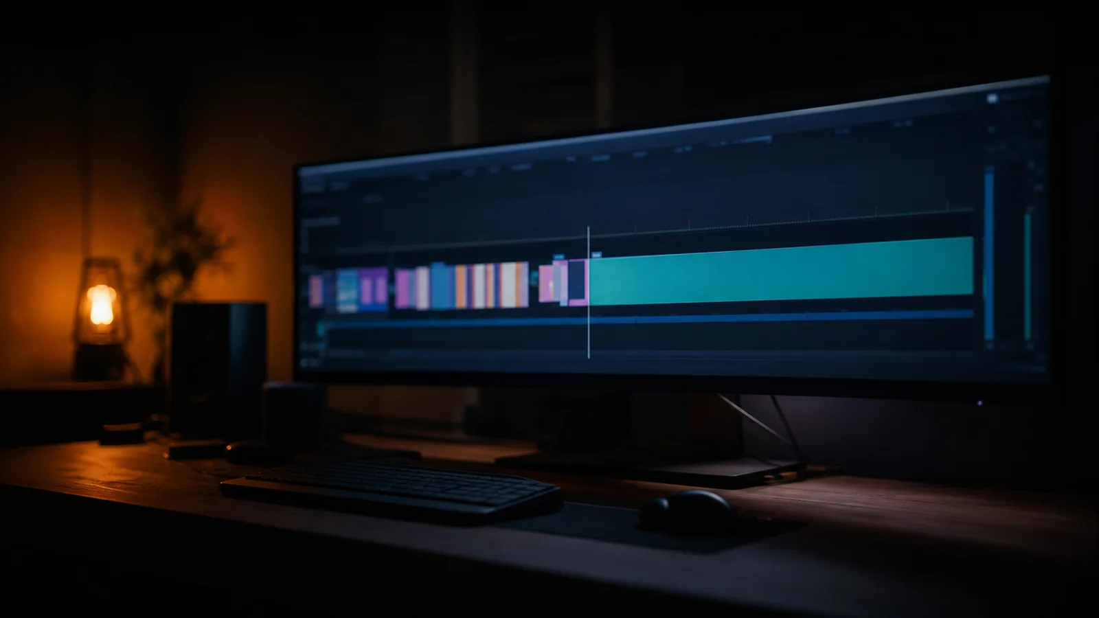 A single long clip block on a timeline beside several short ones