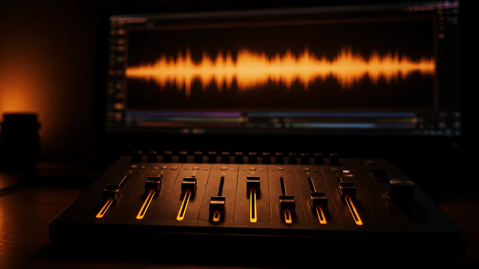 An audio waveform band running beneath clip blocks on a timeline